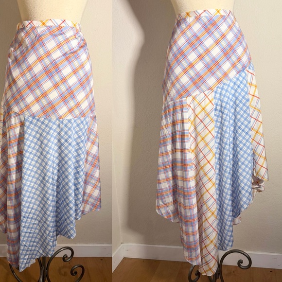 Veronica Beard asymmetrical silk skirt Stellon mixed plaid prints Sz 12.